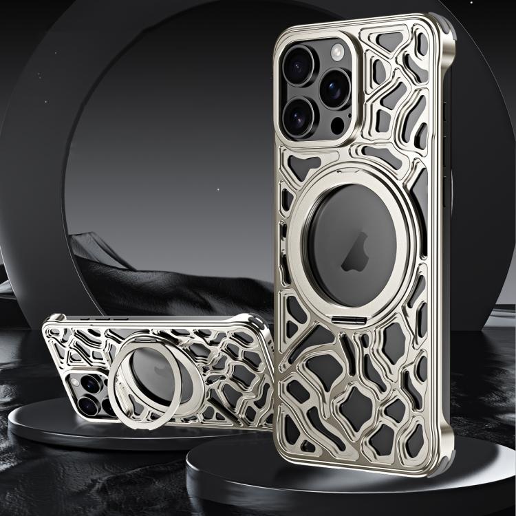 For iPhone 16 Pro Yunyan Series Alloy Rotating Holder MagSafe Half Frame Phone Case