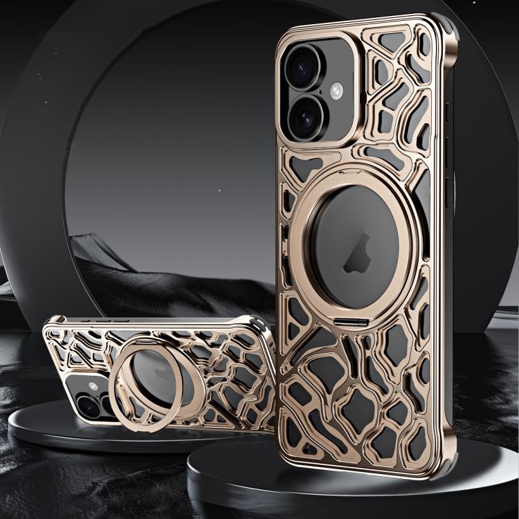 For iPhone 16 Yunyan Series Alloy Rotating Holder MagSafe Half Frame Phone Case