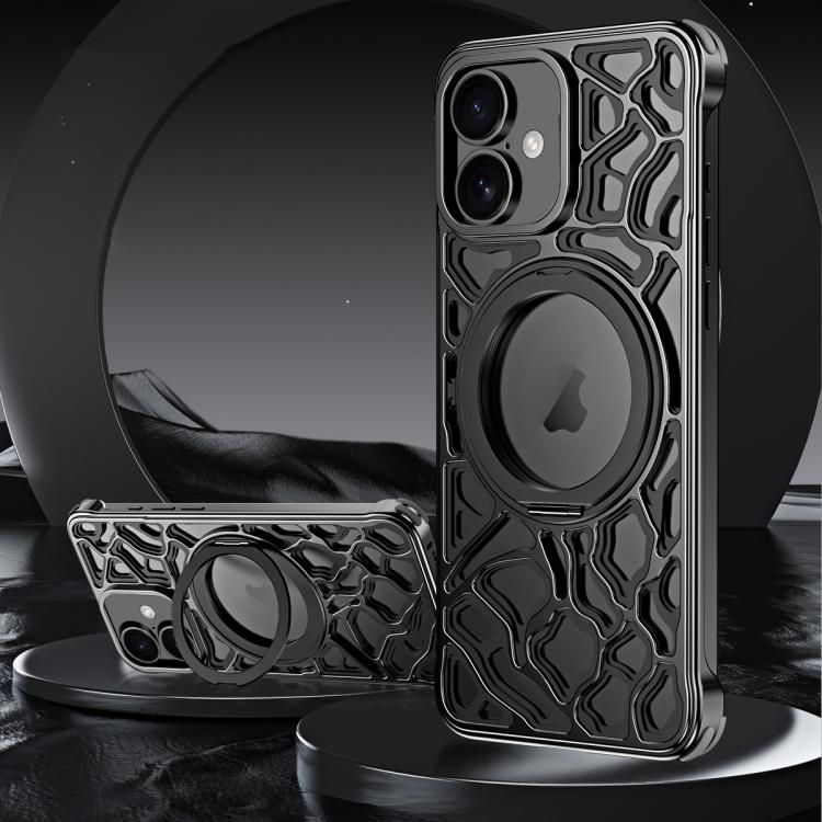For iPhone 16 Yunyan Series Alloy Rotating Holder MagSafe Half Frame Phone Case