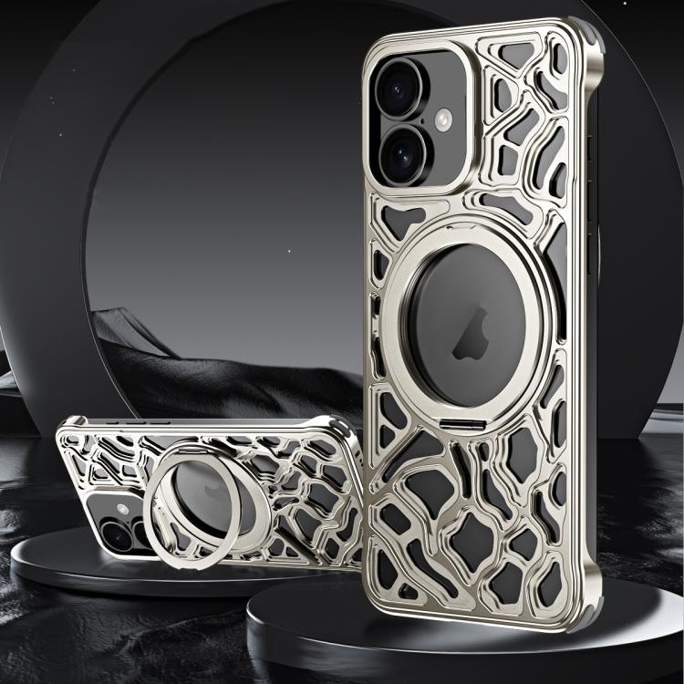 For iPhone 16 Yunyan Series Alloy Rotating Holder MagSafe Half Frame Phone Case