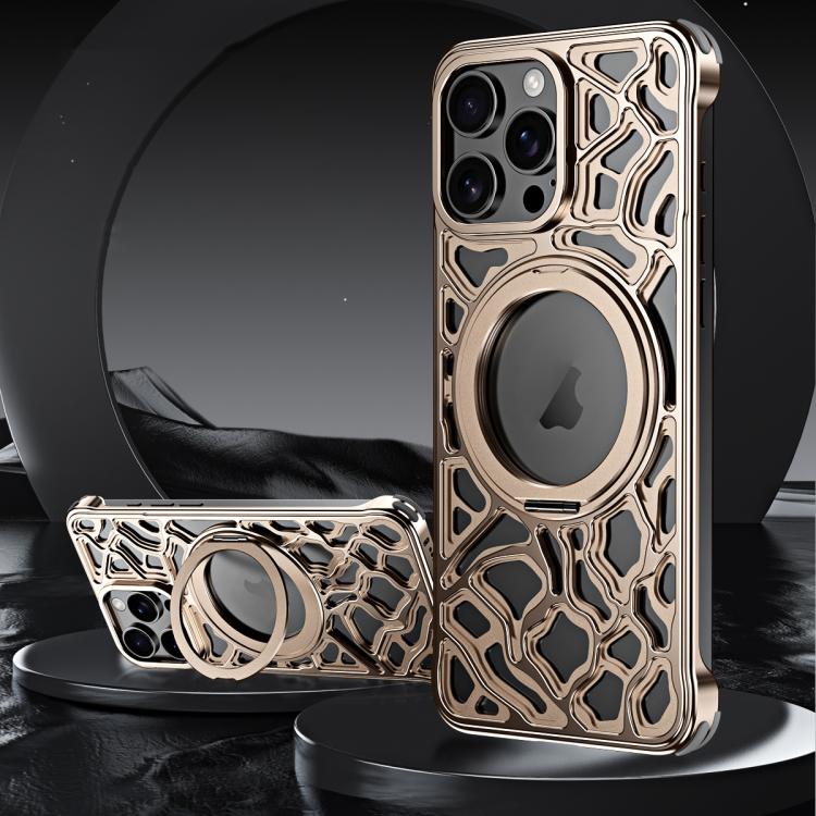 For iPhone 15 Pro Yunyan Series Alloy Rotating Holder MagSafe Half Frame Phone Case