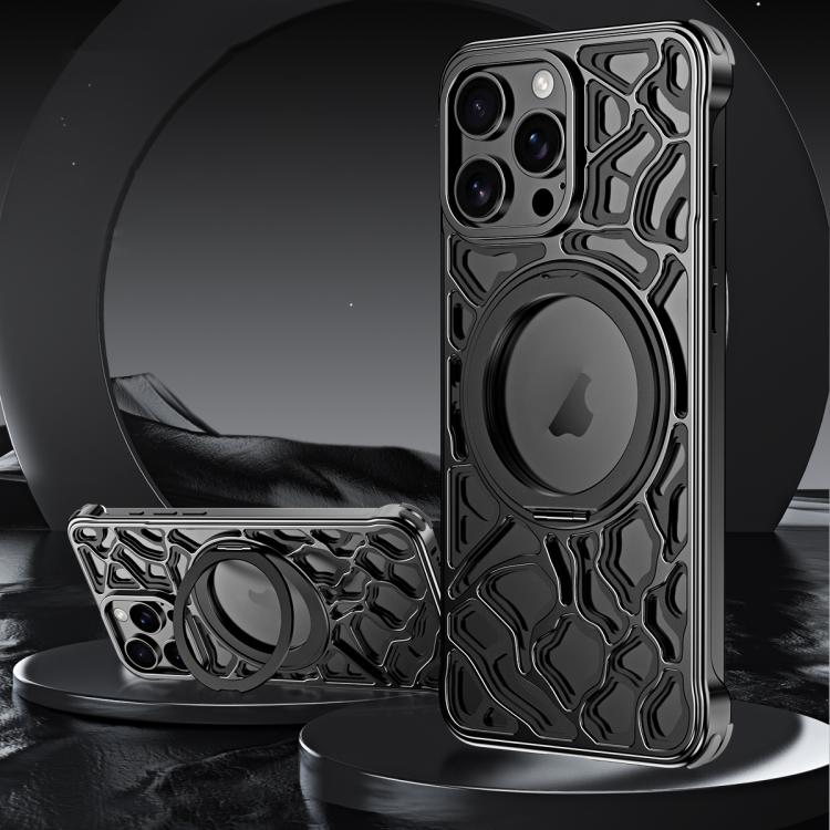 For iPhone 15 Pro Yunyan Series Alloy Rotating Holder MagSafe Half Frame Phone Case