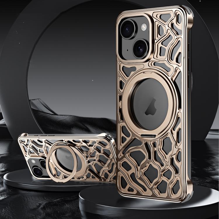 For iPhone 15 Yunyan Series Alloy Rotating Holder MagSafe Half Frame Phone Case