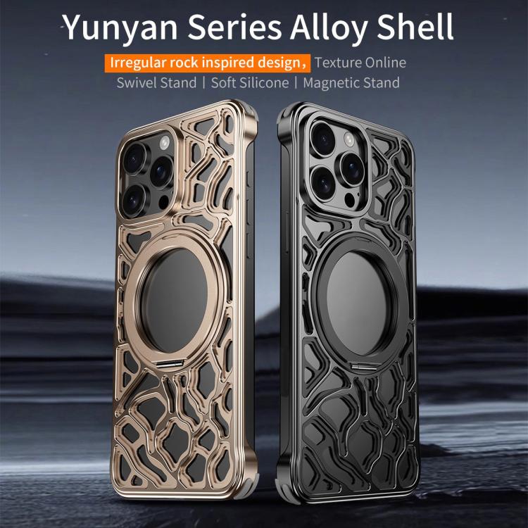 For iPhone 16 Pro Yunyan Series Alloy Rotating Holder MagSafe Half Frame Phone Case