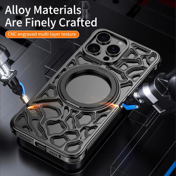 For iPhone 16 Pro Yunyan Series Alloy Rotating Holder MagSafe Half Frame Phone Case