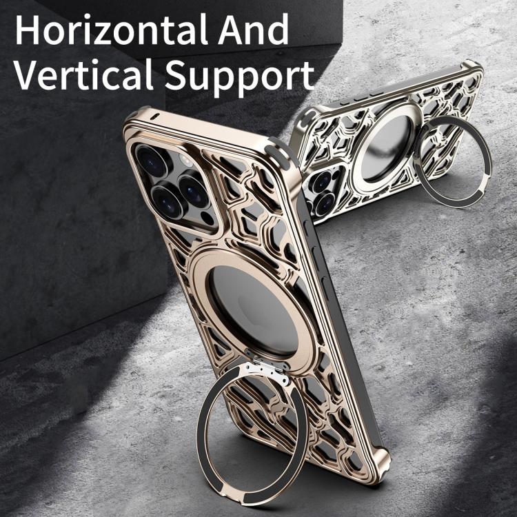 For iPhone 16 Yunyan Series Alloy Rotating Holder MagSafe Half Frame Phone Case