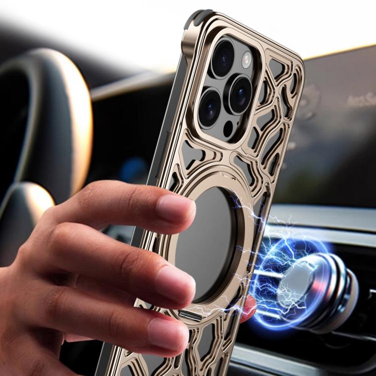 For iPhone 16 Pro Yunyan Series Alloy Rotating Holder MagSafe Half Frame Phone Case