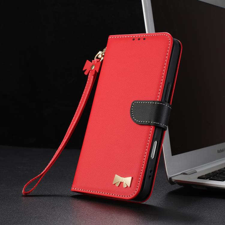 For Sony Xperia 10 VII Metal Bow Leather Phone Case with Hand Strap