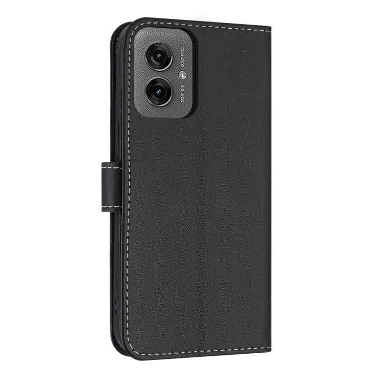 For Motorola Moto G55 Metal Bow Leather Phone Case with Hand Strap