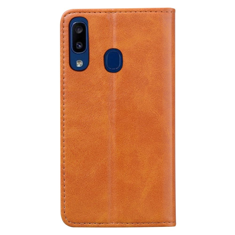 For Samsung Galaxy A20 / A30 Business Stitching Horizontal Flip Leather Case with Double Folding & Bracket & Card Slots & Photo Frame & Wallet