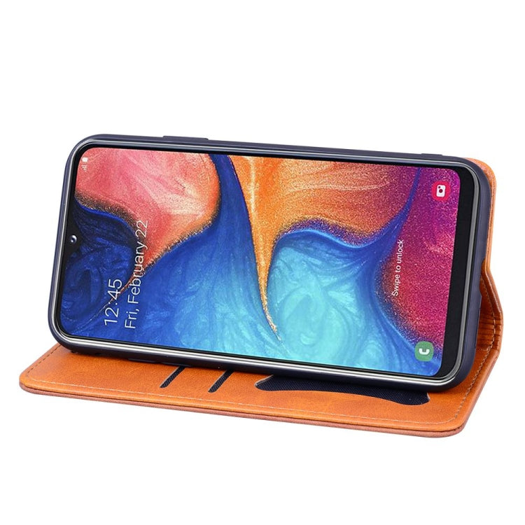 For Samsung Galaxy A20 / A30 Business Stitching Horizontal Flip Leather Case with Double Folding & Bracket & Card Slots & Photo Frame & Wallet