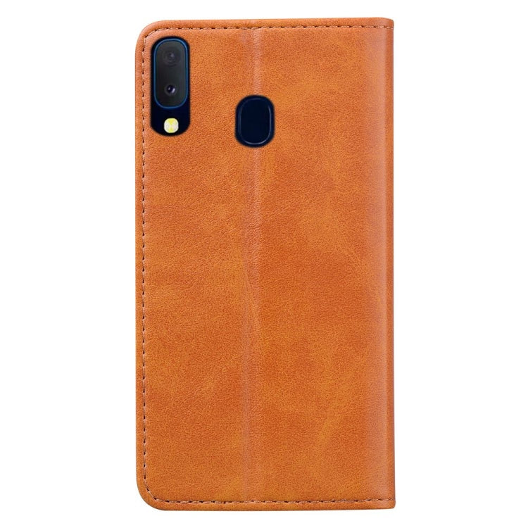 For Samsung Galaxy A20e Business Stitching Horizontal Flip Leather Case with Double Folding & Bracket & Card Slots & Photo Frame & Wallet