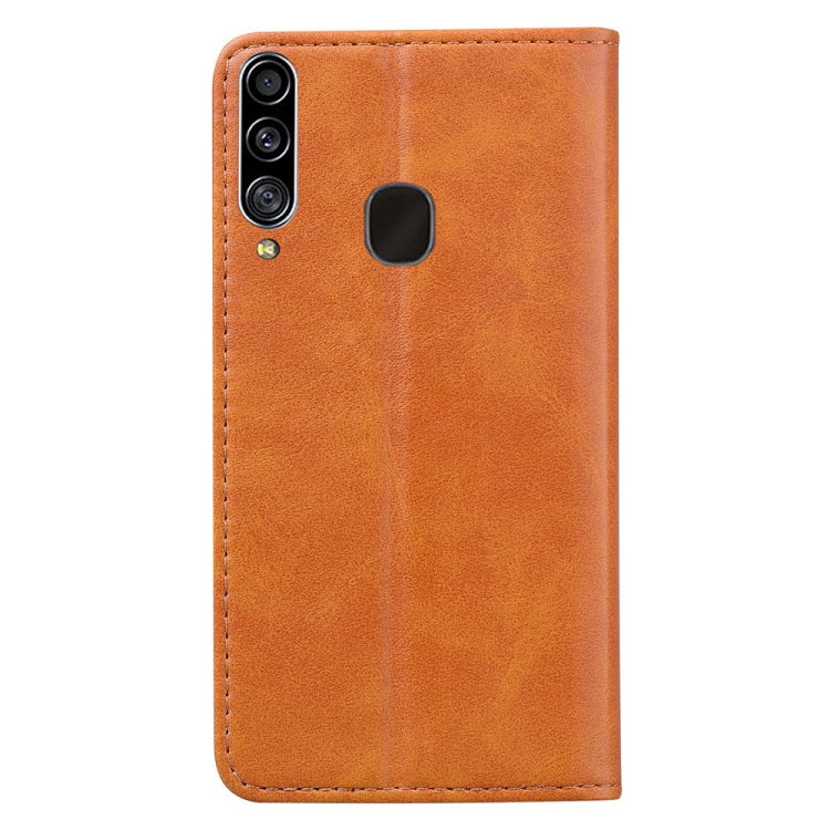 For Samsung Galaxy A20s Business Stitching Horizontal Flip Leather Case with Double Folding & Bracket & Card Slots & Photo Frame & Wallet