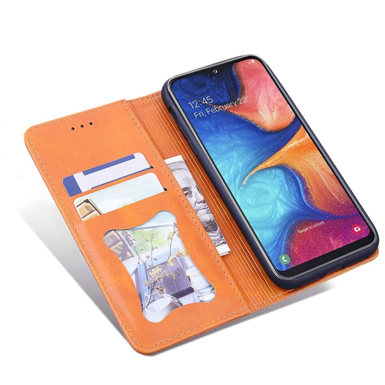 For Samsung Galaxy A20s Business Stitching Horizontal Flip Leather Case with Double Folding & Bracket & Card Slots & Photo Frame & Wallet