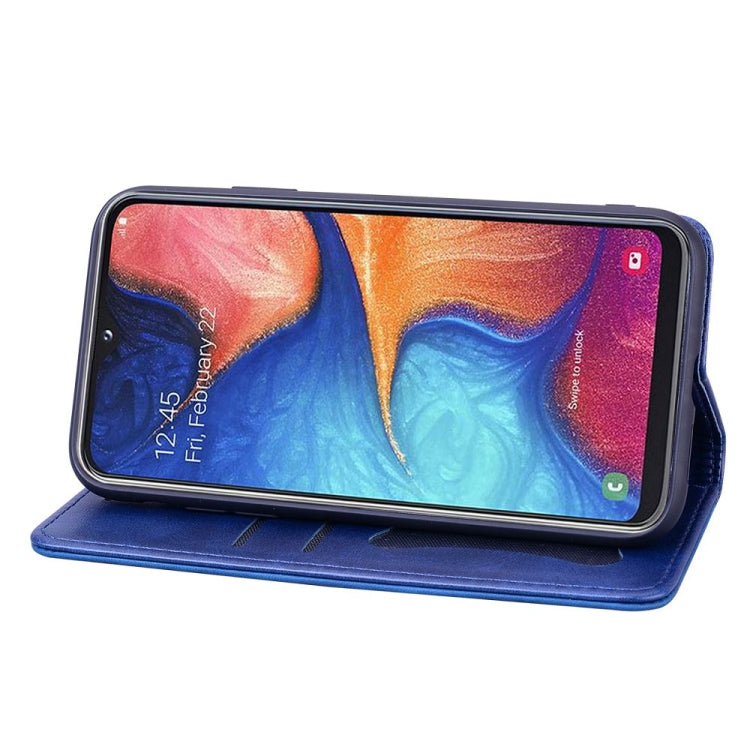 For Samsung Galaxy A20s Business Stitching Horizontal Flip Leather Case with Double Folding & Bracket & Card Slots & Photo Frame & Wallet