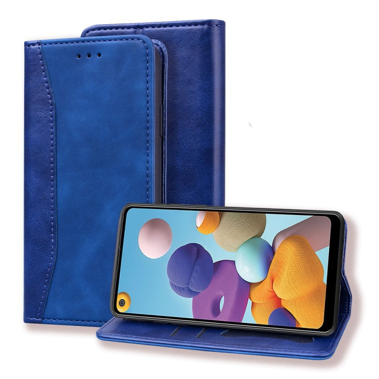 For Samsung Galaxy A21 Business Stitching Horizontal Flip Leather Case with Double Folding & Bracket & Card Slots & Photo Frame & Wallet