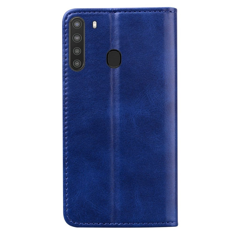 For Samsung Galaxy A21 Business Stitching Horizontal Flip Leather Case with Double Folding & Bracket & Card Slots & Photo Frame & Wallet