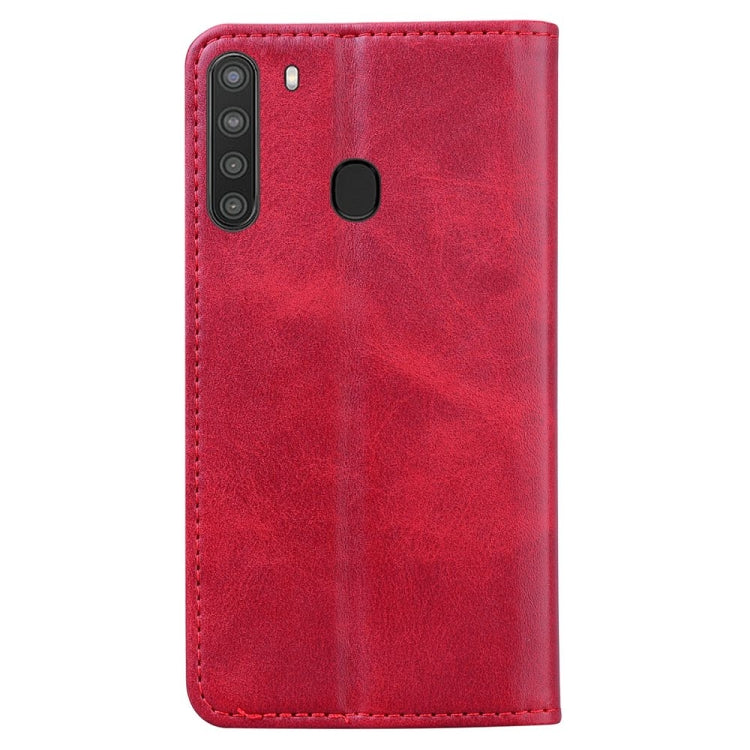 For Samsung Galaxy A21 Business Stitching Horizontal Flip Leather Case with Double Folding & Bracket & Card Slots & Photo Frame & Wallet