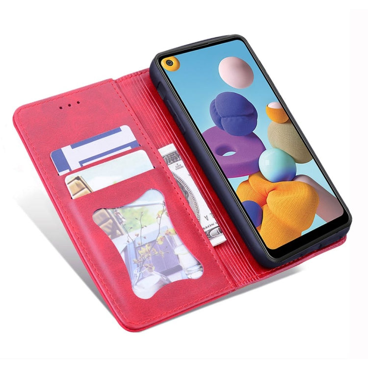 For Samsung Galaxy A21 Business Stitching Horizontal Flip Leather Case with Double Folding & Bracket & Card Slots & Photo Frame & Wallet