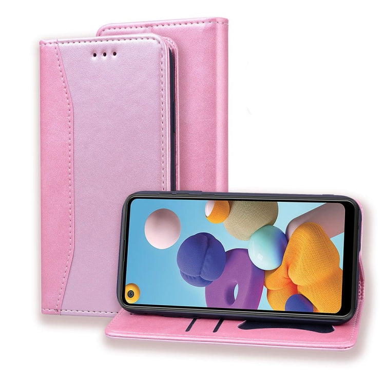 For Samsung Galaxy A21 Business Stitching Horizontal Flip Leather Case with Double Folding & Bracket & Card Slots & Photo Frame & Wallet