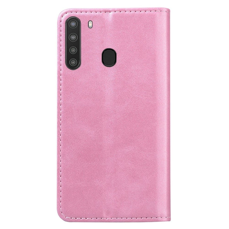 For Samsung Galaxy A21 Business Stitching Horizontal Flip Leather Case with Double Folding & Bracket & Card Slots & Photo Frame & Wallet
