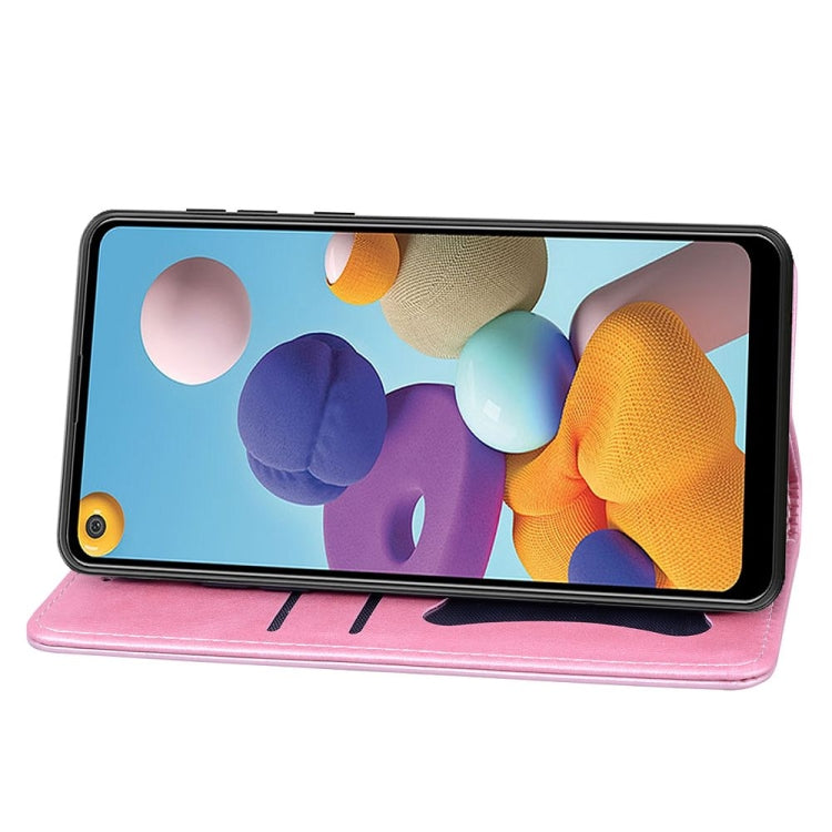 For Samsung Galaxy A21 Business Stitching Horizontal Flip Leather Case with Double Folding & Bracket & Card Slots & Photo Frame & Wallet