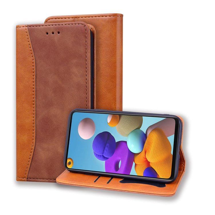 For Samsung Galaxy A21s Business Stitching Horizontal Flip Leather Case with Double Folding & Bracket & Card Slots & Photo Frame & Wallet