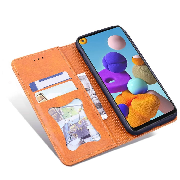 For Samsung Galaxy A21s Business Stitching Horizontal Flip Leather Case with Double Folding & Bracket & Card Slots & Photo Frame & Wallet