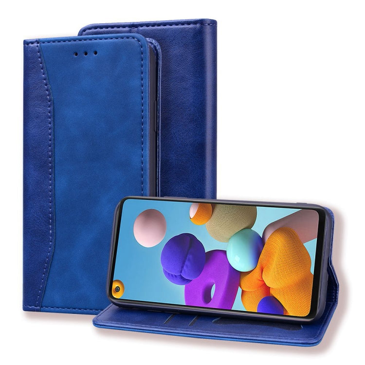 For Samsung Galaxy A21s Business Stitching Horizontal Flip Leather Case with Double Folding & Bracket & Card Slots & Photo Frame & Wallet