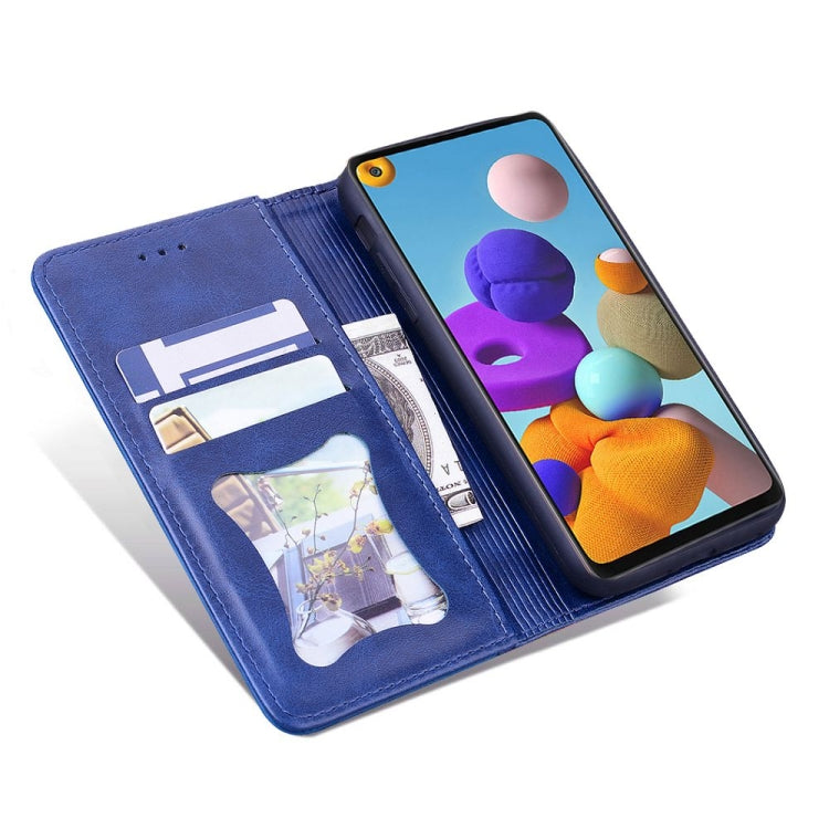 For Samsung Galaxy A21s Business Stitching Horizontal Flip Leather Case with Double Folding & Bracket & Card Slots & Photo Frame & Wallet