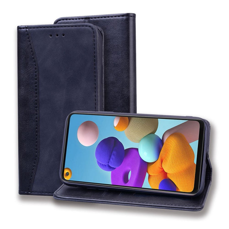 For Samsung Galaxy A21s Business Stitching Horizontal Flip Leather Case with Double Folding & Bracket & Card Slots & Photo Frame & Wallet