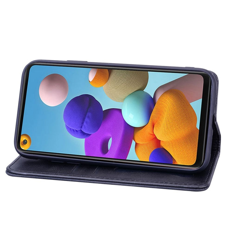 For Samsung Galaxy A21s Business Stitching Horizontal Flip Leather Case with Double Folding & Bracket & Card Slots & Photo Frame & Wallet