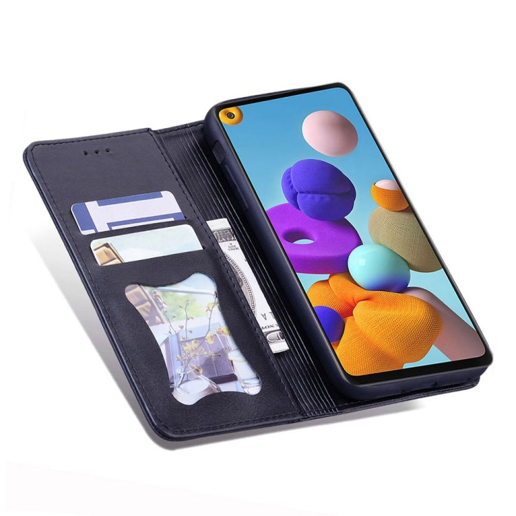 For Samsung Galaxy A21s Business Stitching Horizontal Flip Leather Case with Double Folding & Bracket & Card Slots & Photo Frame & Wallet