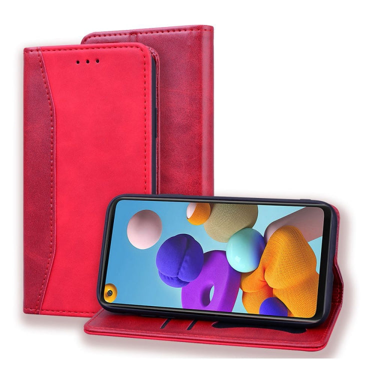 For Samsung Galaxy A21s Business Stitching Horizontal Flip Leather Case with Double Folding & Bracket & Card Slots & Photo Frame & Wallet