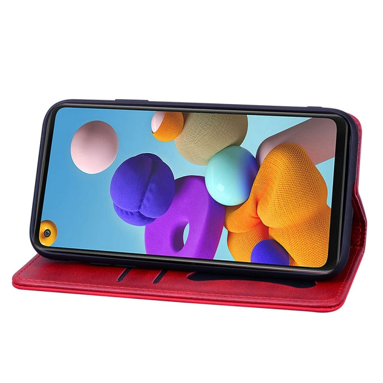 For Samsung Galaxy A21s Business Stitching Horizontal Flip Leather Case with Double Folding & Bracket & Card Slots & Photo Frame & Wallet