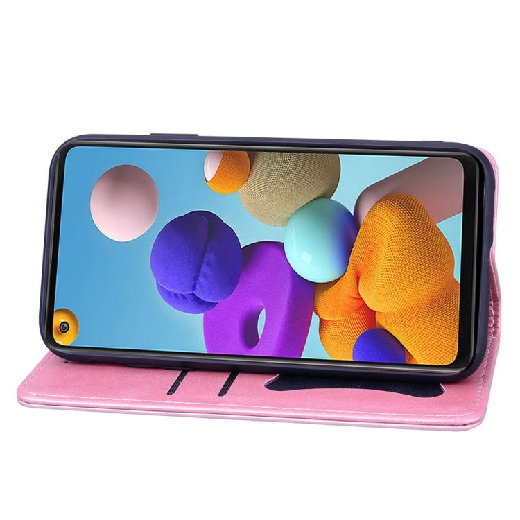 For Samsung Galaxy A21s Business Stitching Horizontal Flip Leather Case with Double Folding & Bracket & Card Slots & Photo Frame & Wallet