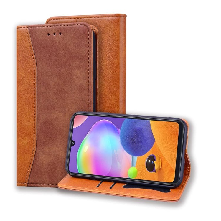 For Samsung Galaxy A31 Business Stitching Horizontal Flip Leather Case with Double Folding & Bracket & Card Slots & Photo Frame & Wallet