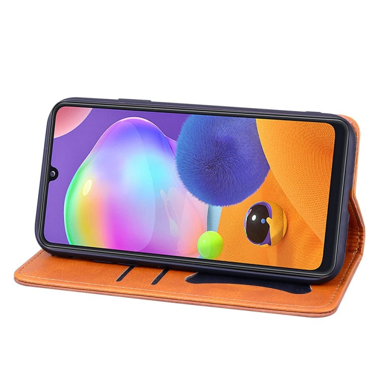 For Samsung Galaxy A31 Business Stitching Horizontal Flip Leather Case with Double Folding & Bracket & Card Slots & Photo Frame & Wallet