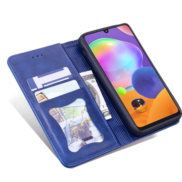 For Samsung Galaxy A31 Business Stitching Horizontal Flip Leather Case with Double Folding & Bracket & Card Slots & Photo Frame & Wallet