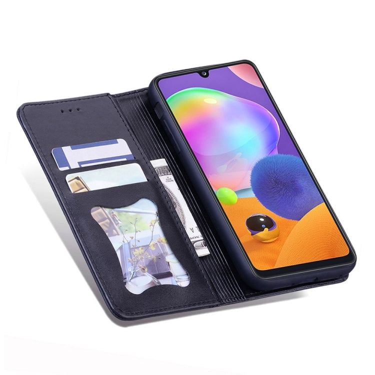 For Samsung Galaxy A31 Business Stitching Horizontal Flip Leather Case with Double Folding & Bracket & Card Slots & Photo Frame & Wallet