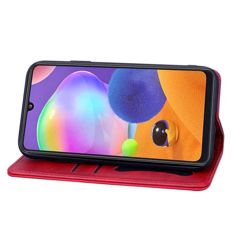 For Samsung Galaxy A31 Business Stitching Horizontal Flip Leather Case with Double Folding & Bracket & Card Slots & Photo Frame & Wallet