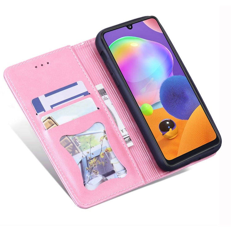 For Samsung Galaxy A31 Business Stitching Horizontal Flip Leather Case with Double Folding & Bracket & Card Slots & Photo Frame & Wallet