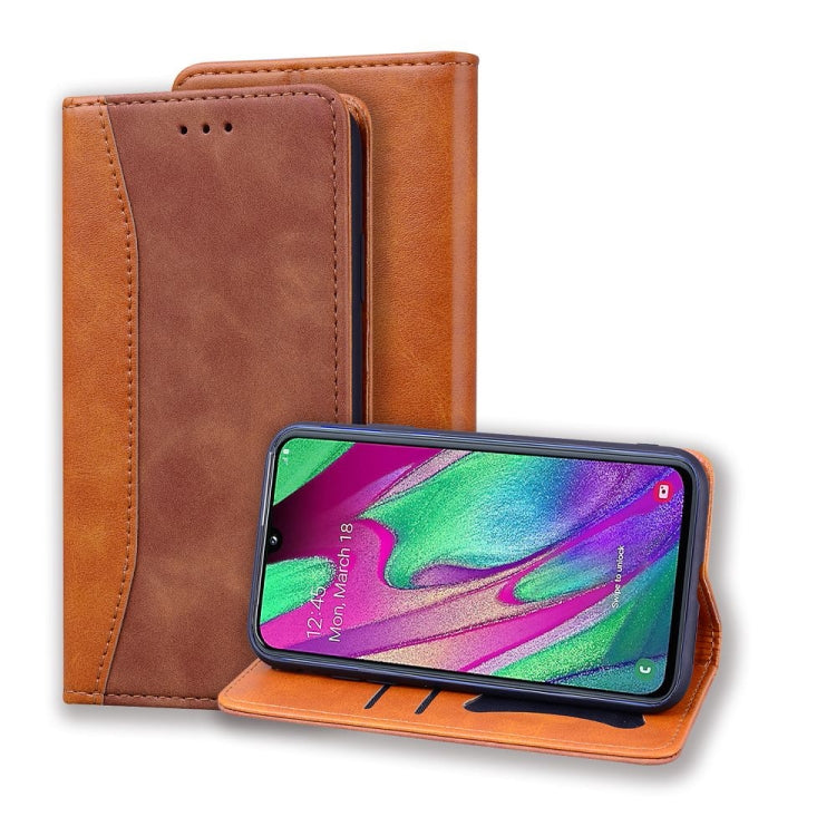 For Samsung Galaxy A40 Business Stitching Horizontal Flip Leather Case with Double Folding & Bracket & Card Slots & Photo Frame & Wallet