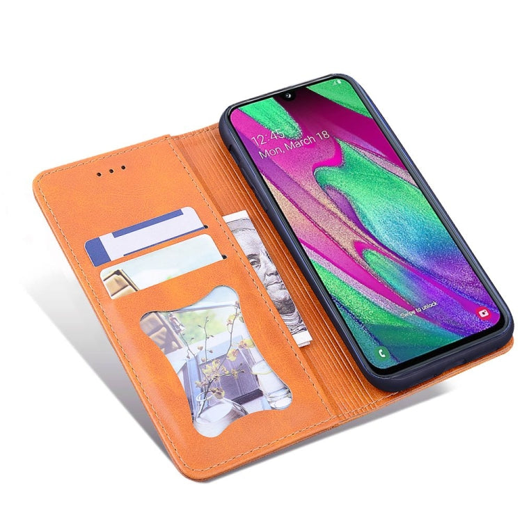 For Samsung Galaxy A40 Business Stitching Horizontal Flip Leather Case with Double Folding & Bracket & Card Slots & Photo Frame & Wallet