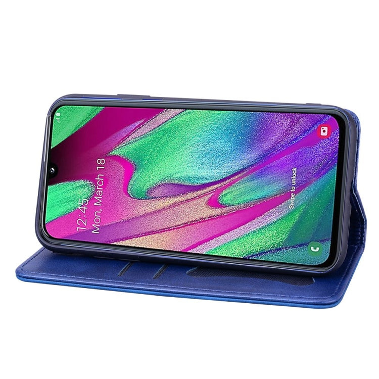 For Samsung Galaxy A40 Business Stitching Horizontal Flip Leather Case with Double Folding & Bracket & Card Slots & Photo Frame & Wallet