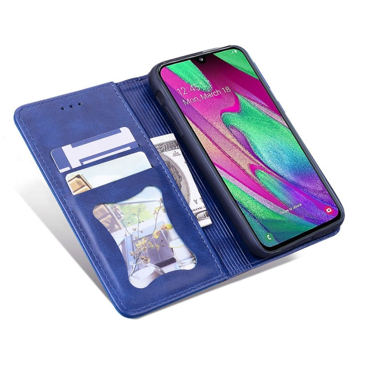 For Samsung Galaxy A40 Business Stitching Horizontal Flip Leather Case with Double Folding & Bracket & Card Slots & Photo Frame & Wallet