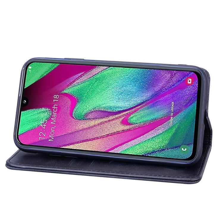 For Samsung Galaxy A40 Business Stitching Horizontal Flip Leather Case with Double Folding & Bracket & Card Slots & Photo Frame & Wallet