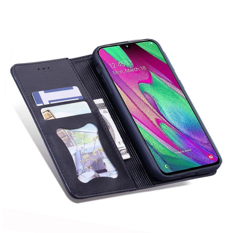 For Samsung Galaxy A40 Business Stitching Horizontal Flip Leather Case with Double Folding & Bracket & Card Slots & Photo Frame & Wallet