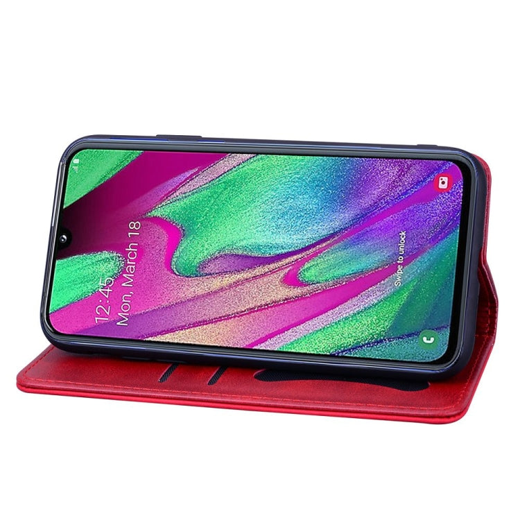 For Samsung Galaxy A40 Business Stitching Horizontal Flip Leather Case with Double Folding & Bracket & Card Slots & Photo Frame & Wallet