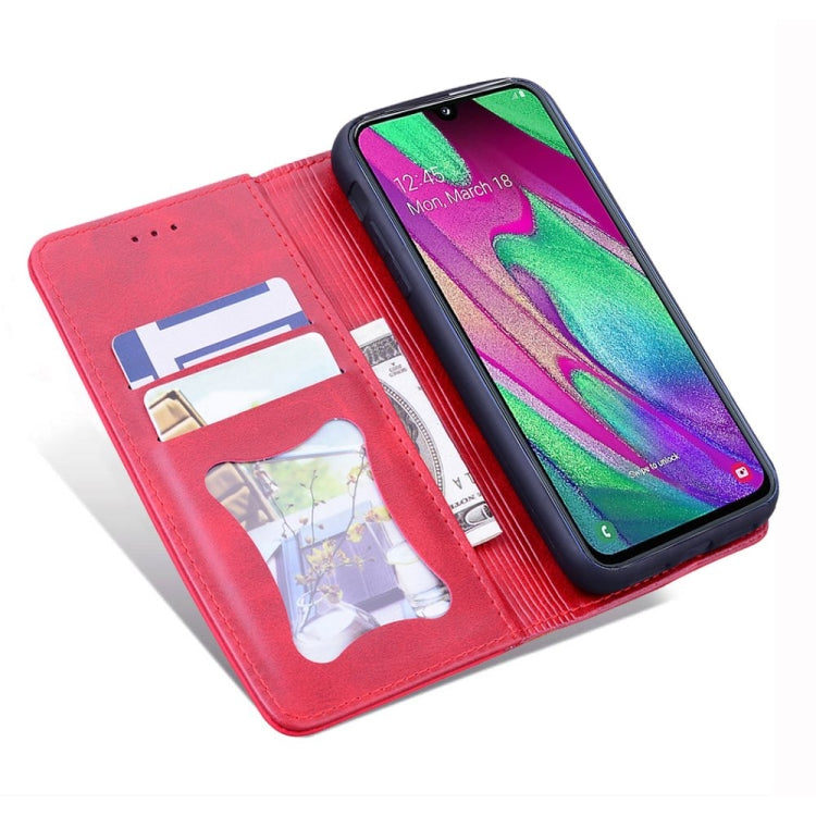 For Samsung Galaxy A40 Business Stitching Horizontal Flip Leather Case with Double Folding & Bracket & Card Slots & Photo Frame & Wallet